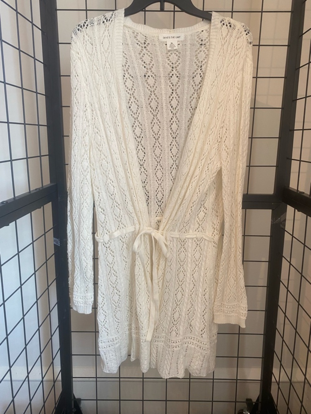 Skye's the Limit Cream Openwork Knit Tie-Front Cardigan